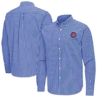 Antigua Chicago Cubs Ellis Woven Tri-Blend Button-Down Shirt