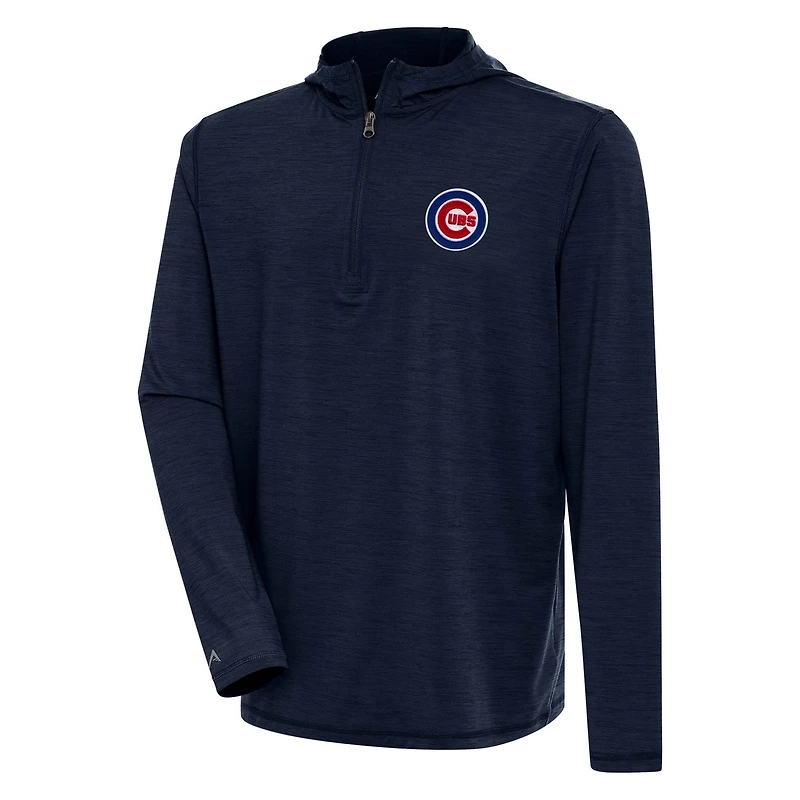 Antigua Heather Chicago Cubs Tidy Quarter-Zip Hoodie