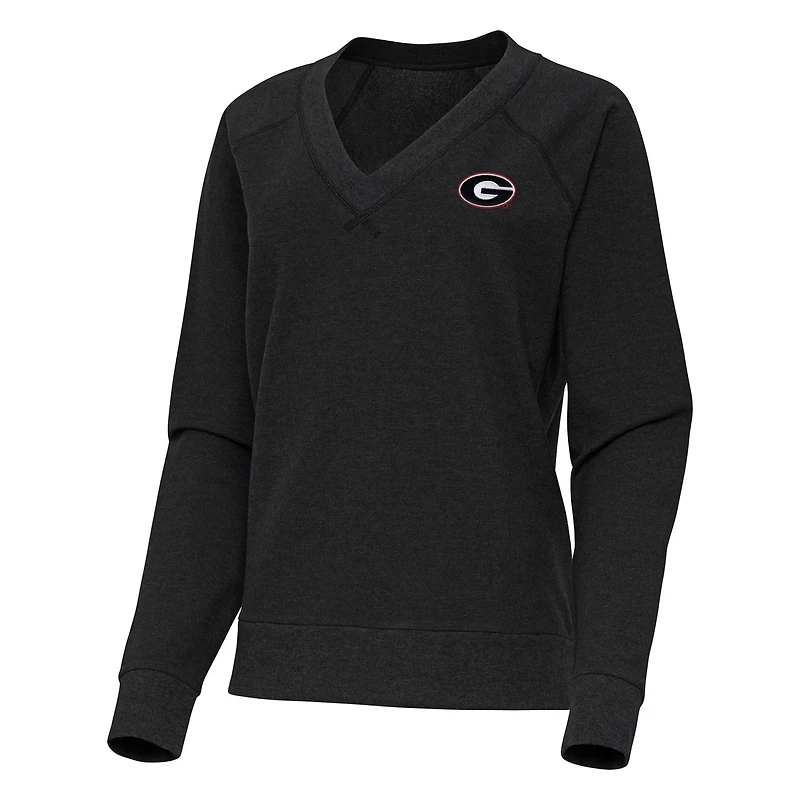 Antigua Heather Georgia Bulldogs Varsity V-Neck Tri-Blend Pullover Sweatshirt