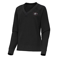 Antigua Heather Georgia Bulldogs Varsity V-Neck Tri-Blend Pullover Sweatshirt