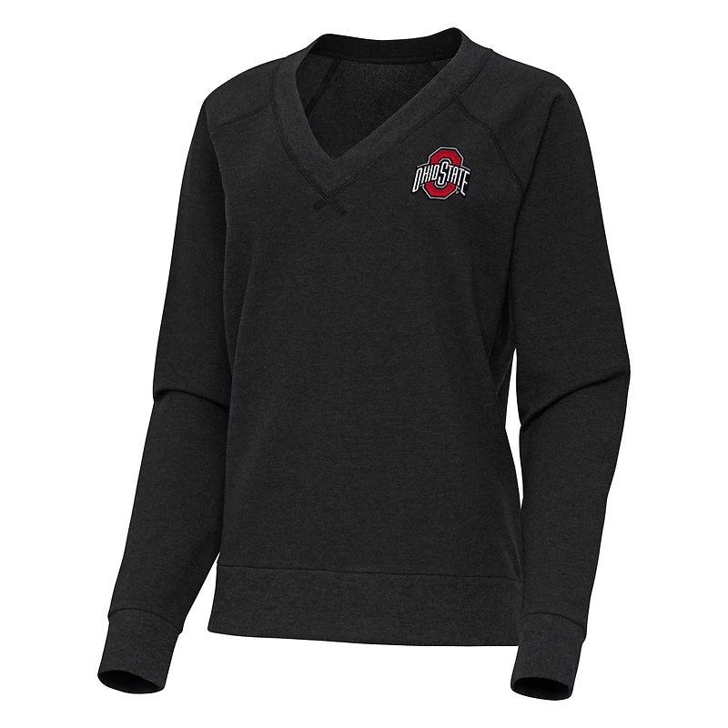 Antigua Heather Ohio State Buckeyes Varsity V-Neck Tri-Blend Pullover Sweatshirt