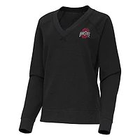 Antigua Heather Ohio State Buckeyes Varsity V-Neck Tri-Blend Pullover Sweatshirt