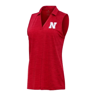 Antigua Heather Scarlet Nebraska Huskers Layout Sleeveless V-Neck Polo