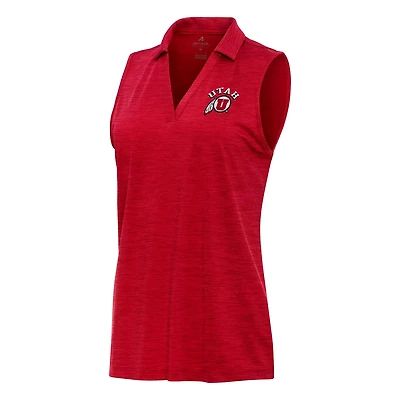 Antigua Heather Utah Utes Layout Sleeveless V-Neck Polo