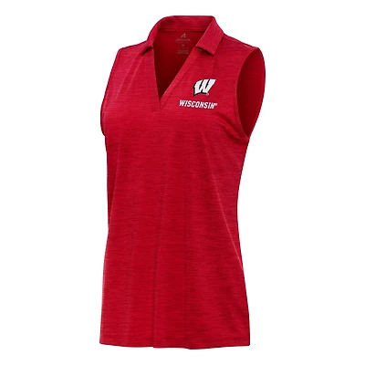 Antigua Heather Wisconsin Badgers Layout Sleeveless V-Neck Polo