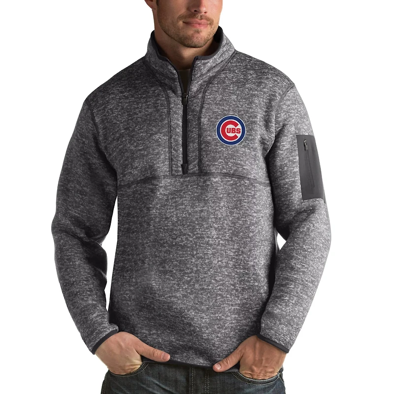 Antigua Heathered Chicago Cubs Fortune Half-Zip Sweater