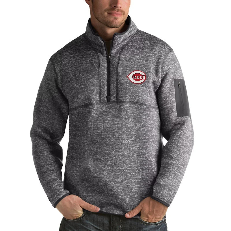 Antigua Heathered Cincinnati Reds Fortune Half-Zip Sweater