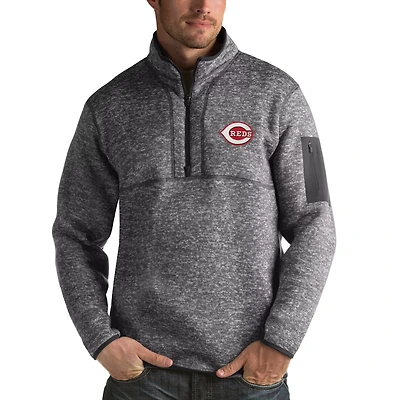 Antigua Heathered Cincinnati Reds Fortune Half-Zip Sweater