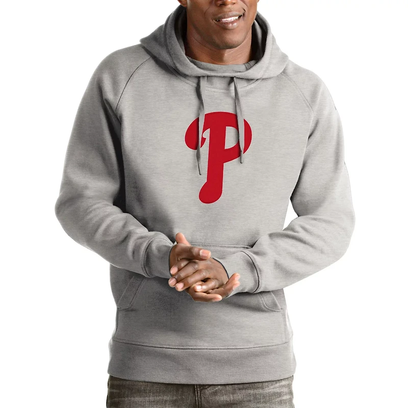 Antigua Heathered Gray Philadelphia Phillies Victory Pullover Hoodie