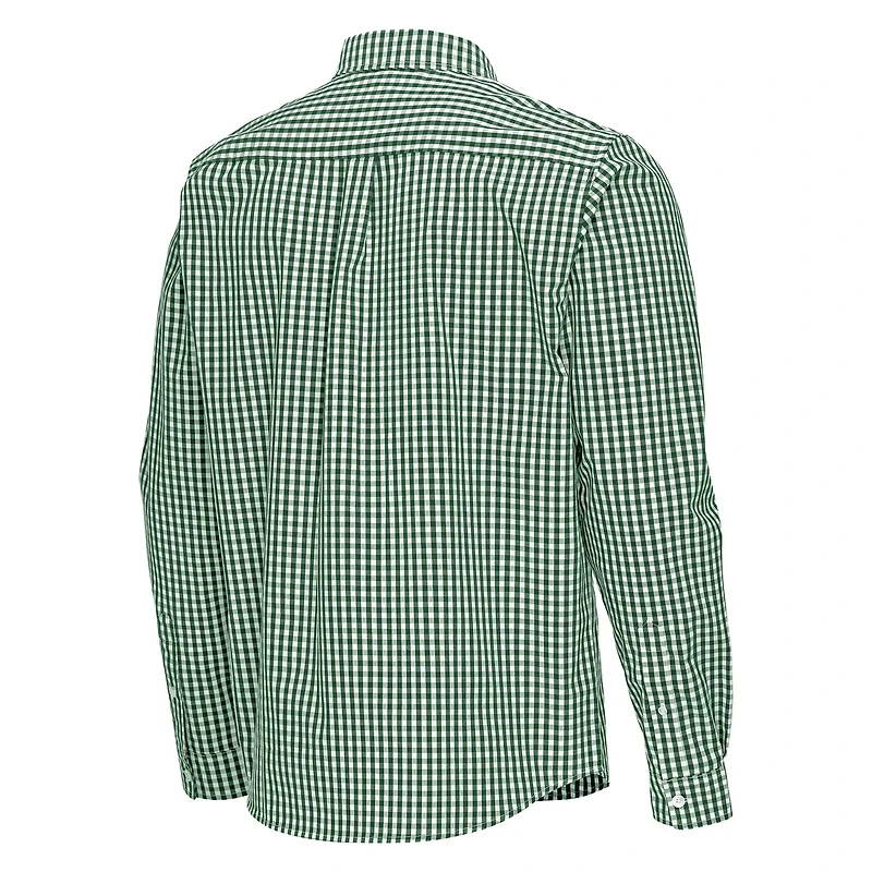Antigua Kelly Boston Celtics Ellis Woven Tri-Blend Button-Down Shirt