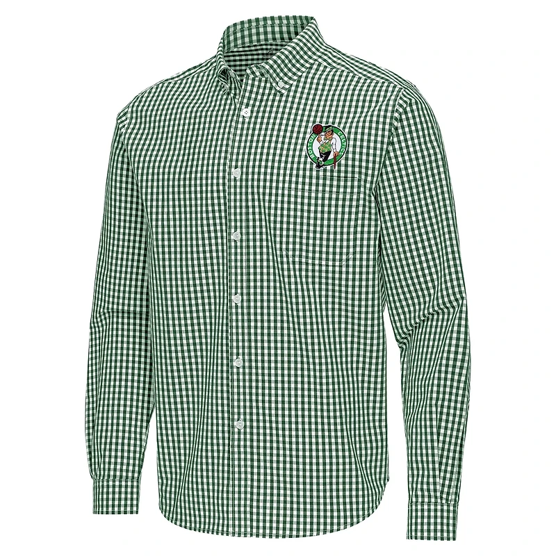 Antigua Kelly Boston Celtics Ellis Woven Tri-Blend Button-Down Shirt