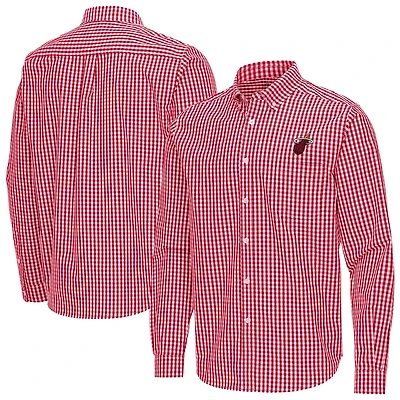 Antigua Miami Heat Ellis Woven Tri-Blend Button-Down Shirt