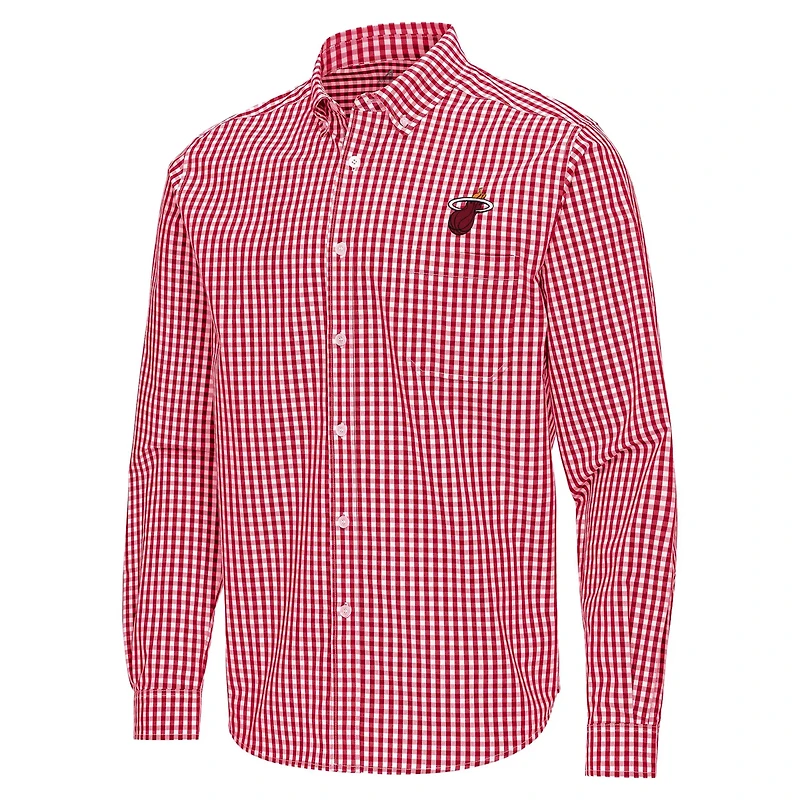 Antigua Miami Heat Ellis Woven Tri-Blend Button-Down Shirt