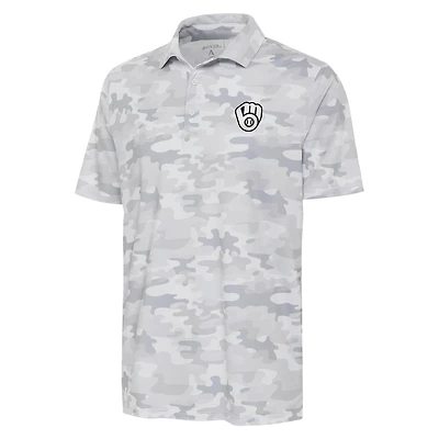 Antigua Milwaukee Brewers Brushed Metallic Logo Collide Polo