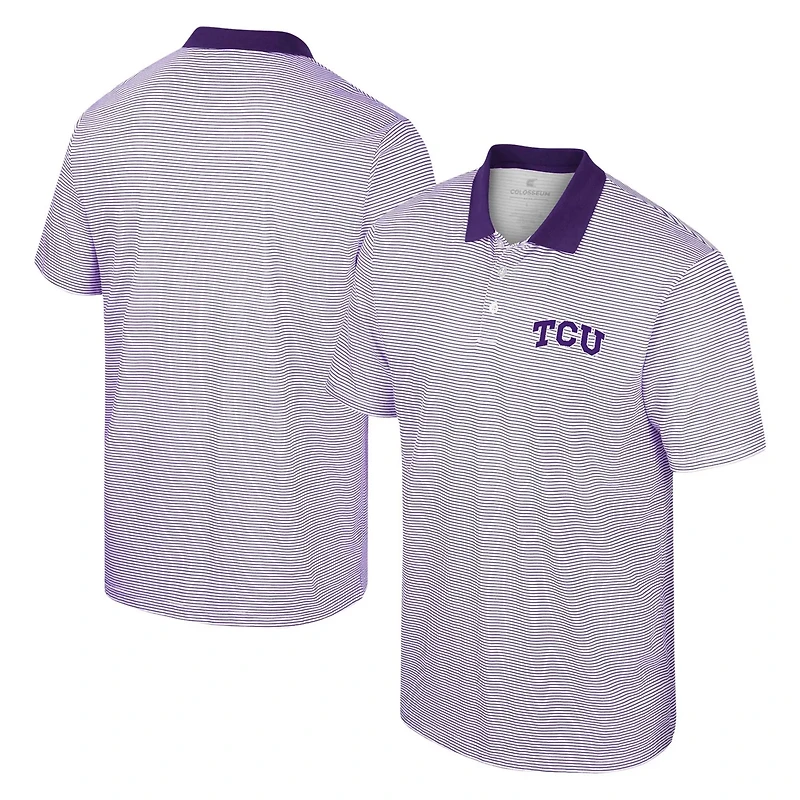 Colosseum Purple TCU Horned Frogs Print Stripe Polo