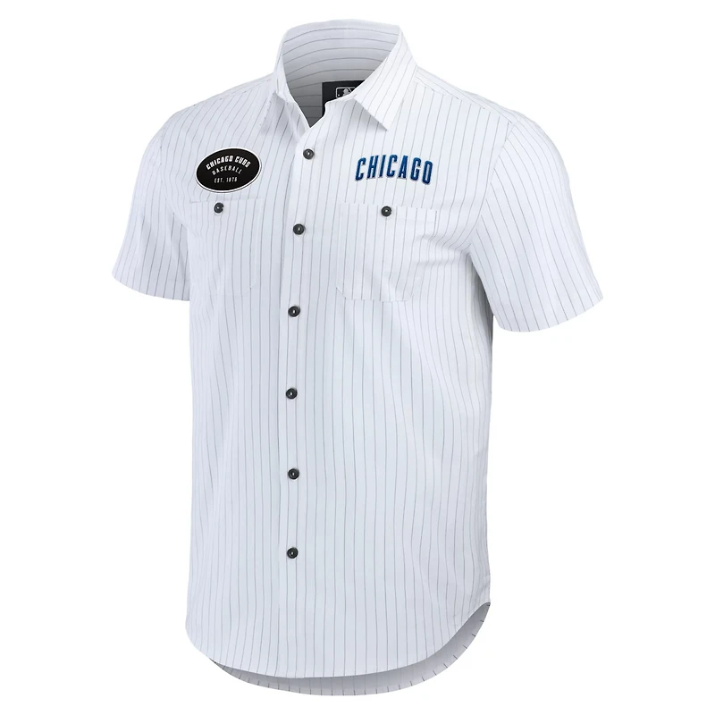 Darius Rucker Collection by Fanatics Chicago Cubs Pin Stripe Short Sleeve Button-Up Shirt