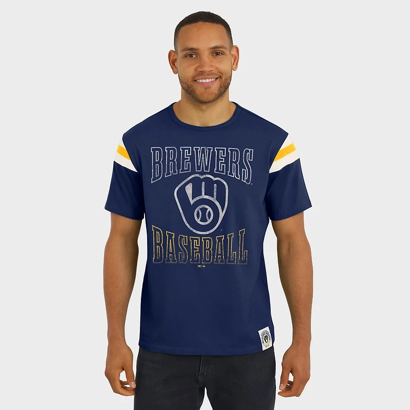 Darius Rucker Collection by Fanatics Milwaukee Brewers Distressed Sleeve Stripe T-Shirt