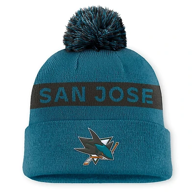 Fanatics Black San Jose Sharks Authentic Pro Rink Cuffed Knit Hat with Pom