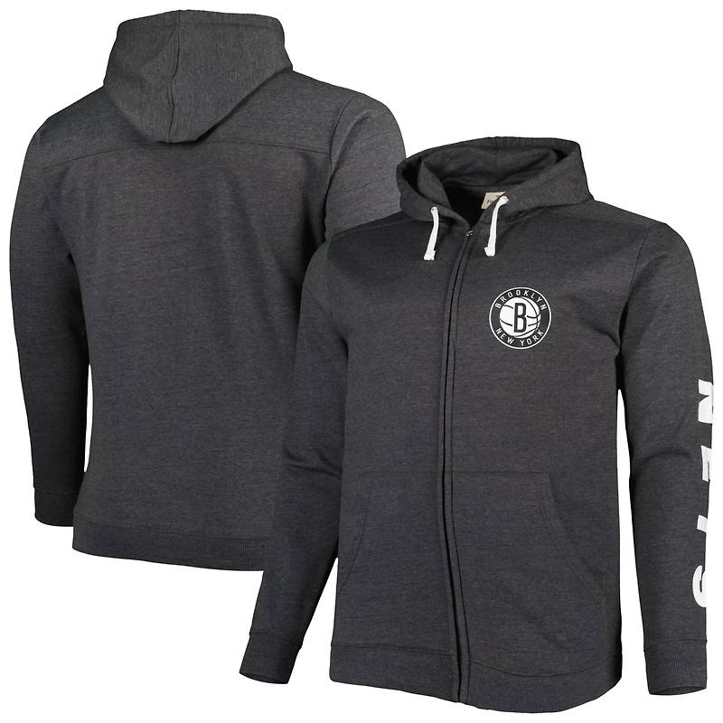 Fanatics Heathered Brooklyn Nets Big  Tall Down and Distance Full-Zip Hoodie