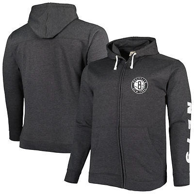 Fanatics Heathered Brooklyn Nets Big  Tall Down and Distance Full-Zip Hoodie