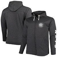 Fanatics Heathered Brooklyn Nets Big  Tall Down and Distance Full-Zip Hoodie