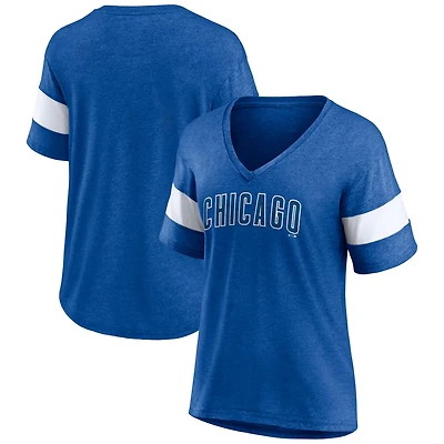 Fanatics Heathered Chicago Cubs Wordmark V-Neck Tri-Blend T-Shirt