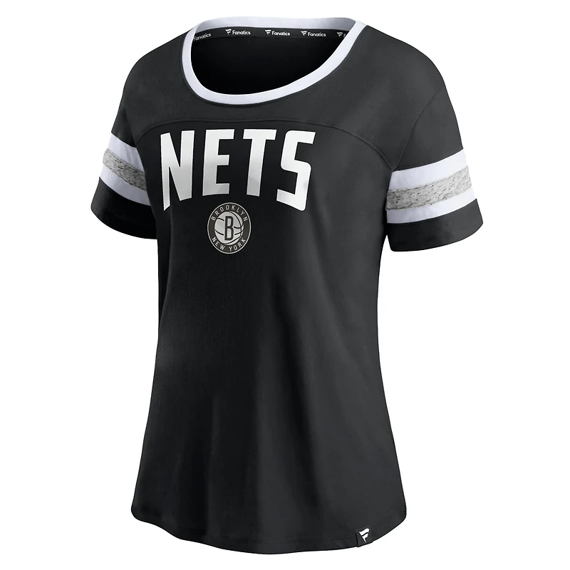 Fanatics /Heathered Gray Brooklyn Nets Block Party Striped Sleeve T-Shirt