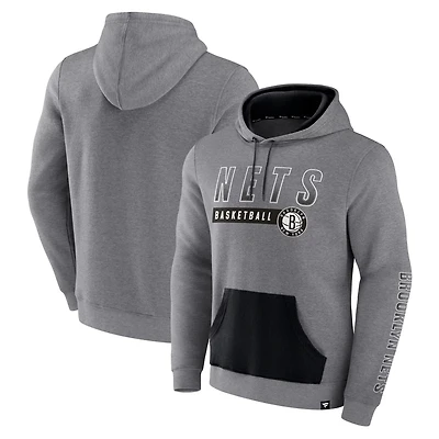 Fanatics Heathered Gray Brooklyn Nets Off The Bench Color Block Pullover Hoodie