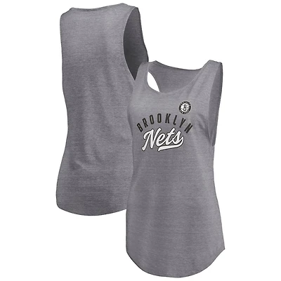 Fanatics Heathered Gray Brooklyn Nets Quality Time Open Scoop Neck Tri-Blend Tank Top
