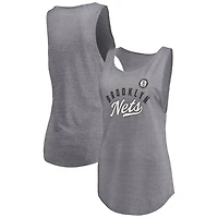 Fanatics Heathered Gray Brooklyn Nets Quality Time Open Scoop Neck Tri-Blend Tank Top