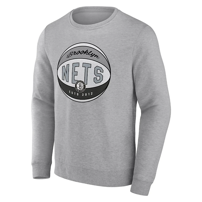 Fanatics Heathered Gray Brooklyn Nets True Classics Vint Pullover Sweatshirt