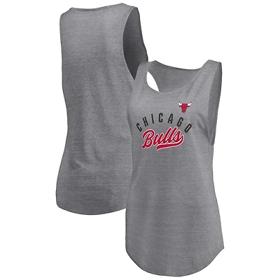 Fanatics Heathered Gray Chicago Bulls Quality Time Open Scoop Neck Tri-Blend Tank Top