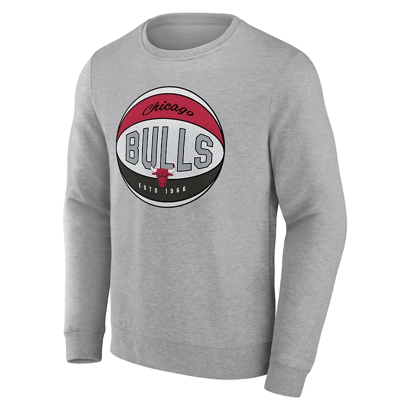 Fanatics Heathered Gray Chicago Bulls True Classics Vint Pullover Sweatshirt