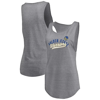 Fanatics Heathered Gray Golden State Warriors Quality Time Open Scoop Neck Tri-Blend Tank Top