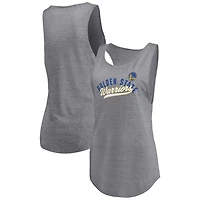 Fanatics Heathered Gray Golden State Warriors Quality Time Open Scoop Neck Tri-Blend Tank Top