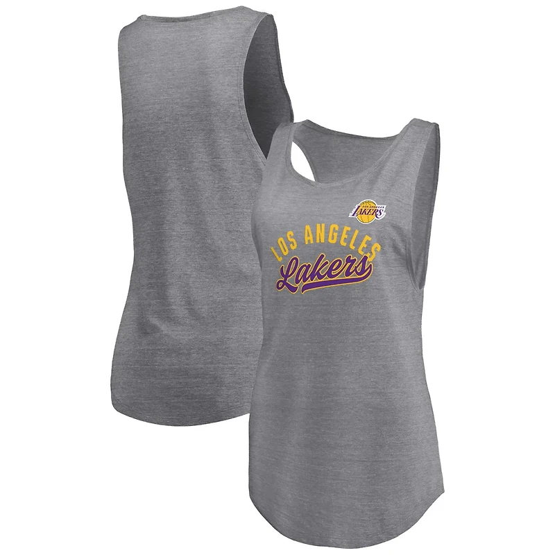 Fanatics Heathered Gray Los Angeles Lakers Quality Time Open Scoop Neck Tri-Blend Tank Top