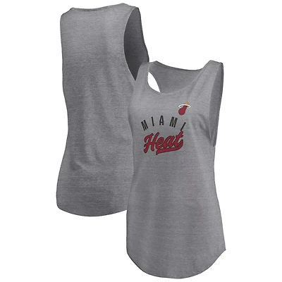 Fanatics Heathered Gray Miami Heat Quality Time Open Scoop Neck Tri-Blend Tank Top