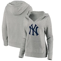 Fanatics Heathered Gray New York Yankees Official Logo Crossover V-Neck Pullover Hoodie