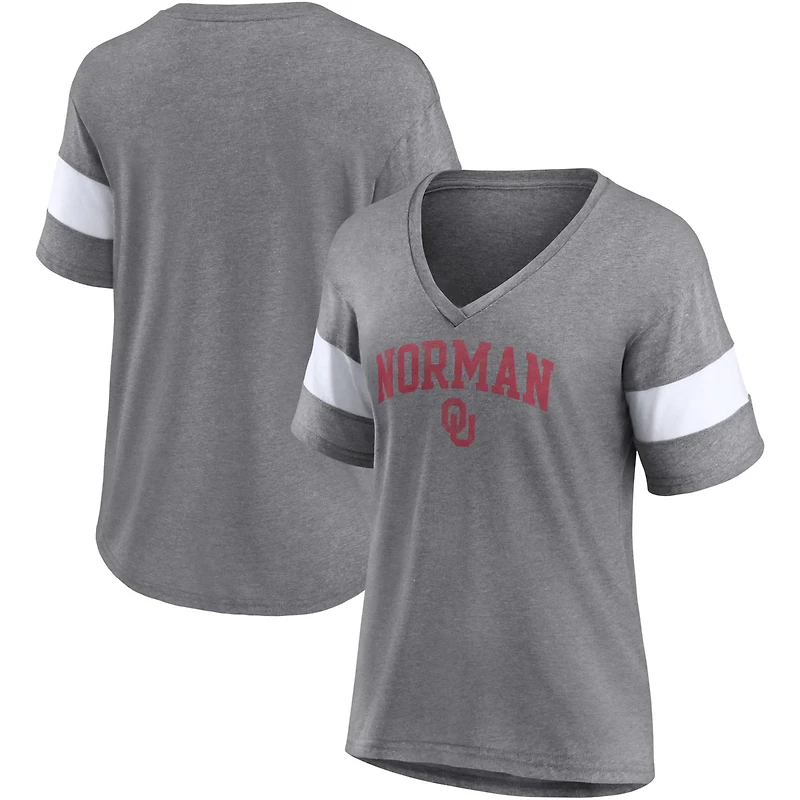 Fanatics Heathered Gray Oklahoma Sooners Arched City Sleeve-Striped Tri-Blend V-Neck T-Shirt