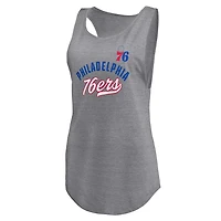 Fanatics Heathered Gray Philadelphia 76ers Quality Time Open Scoop Neck Tri-Blend Tank Top