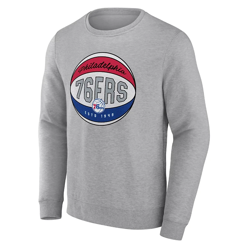 Fanatics Heathered Gray Philadelphia 76ers True Classics Vint Pullover Sweatshirt