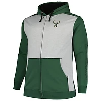 Fanatics Hunter /Heather Gray Milwaukee Bucks Big  Tall Contrast Pieced Stitched Full-Zip Hoodie