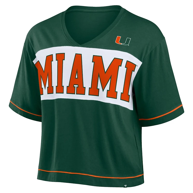 Fanatics Miami Hurricanes Home Team Bold Fashion Modest V-Neck Cropped T-Shirt