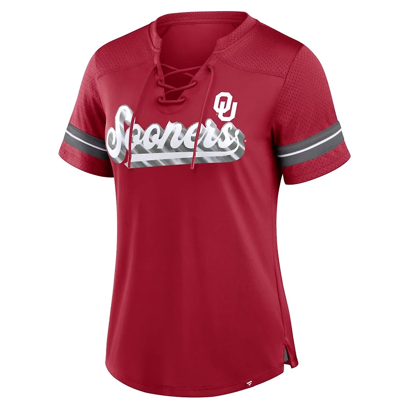Fanatics Oklahoma Sooners Fundamental Overtime Readiness Athena Lace-Up V-Neck T-Shirt