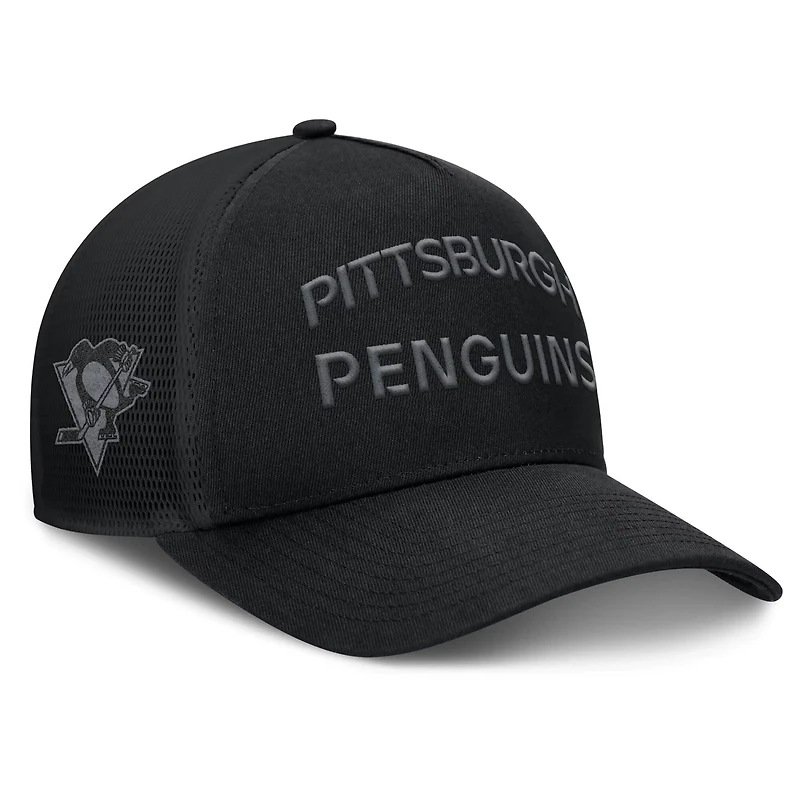 Fanatics Pittsburgh Penguins Authentic Pro Road Stack Text A-Frame Adjustable Hat