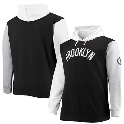 Fanatics /White Brooklyn Nets Big  Tall Double Contrast Pullover Hoodie