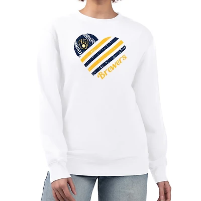 G-III 4Her by Carl Banks Milwaukee Brewers Heart Logo Fleece Pullover Sweatshirt