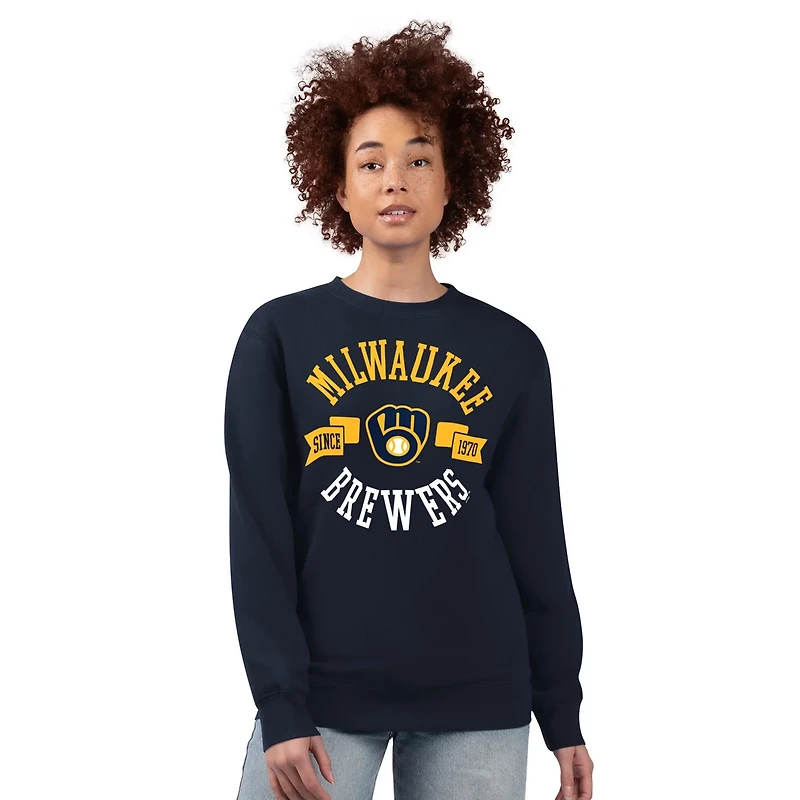 G-III 4Her by Carl Banks Milwaukee Brewers Team Logo Fleece Pullover Sweatshirt