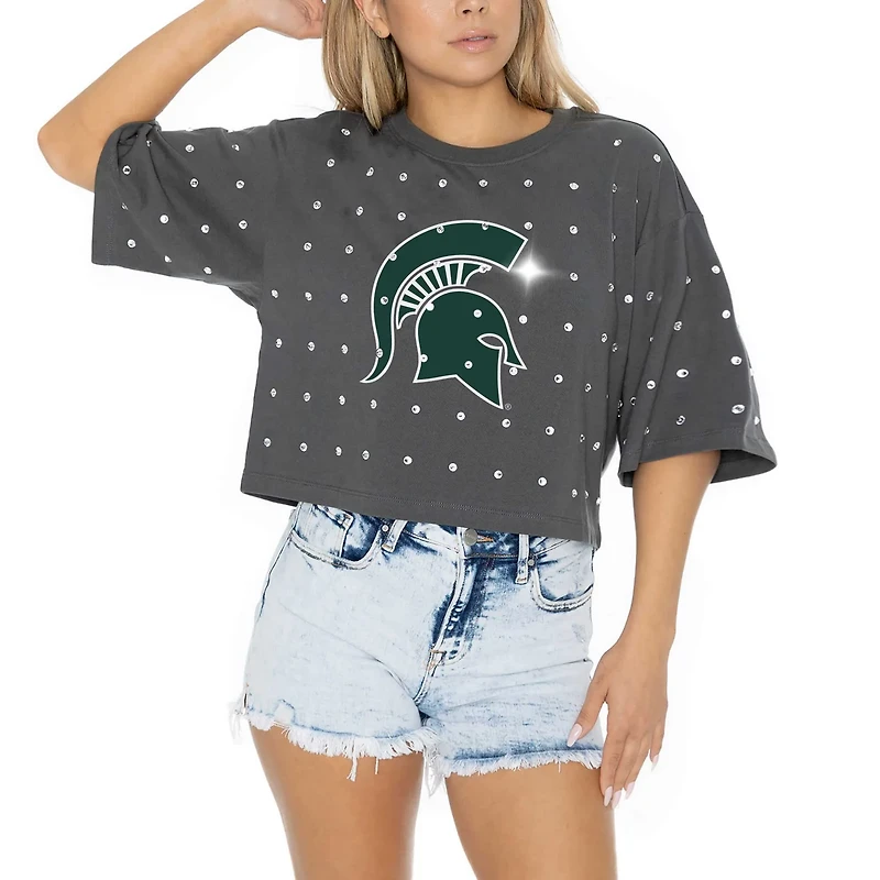 Gameday Couture Michigan State Spartans Go Time Rhinestone Crop T-Shirt