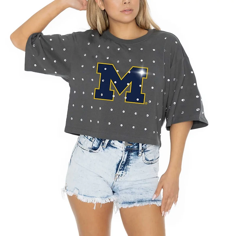 Gameday Couture Michigan Wolverines Go Time Rhinestone Crop T-Shirt